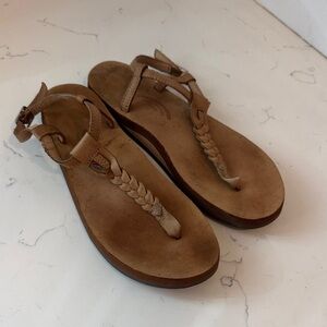 Rainbow Stylish Tan Leather Braided Sandals Size: 6/7